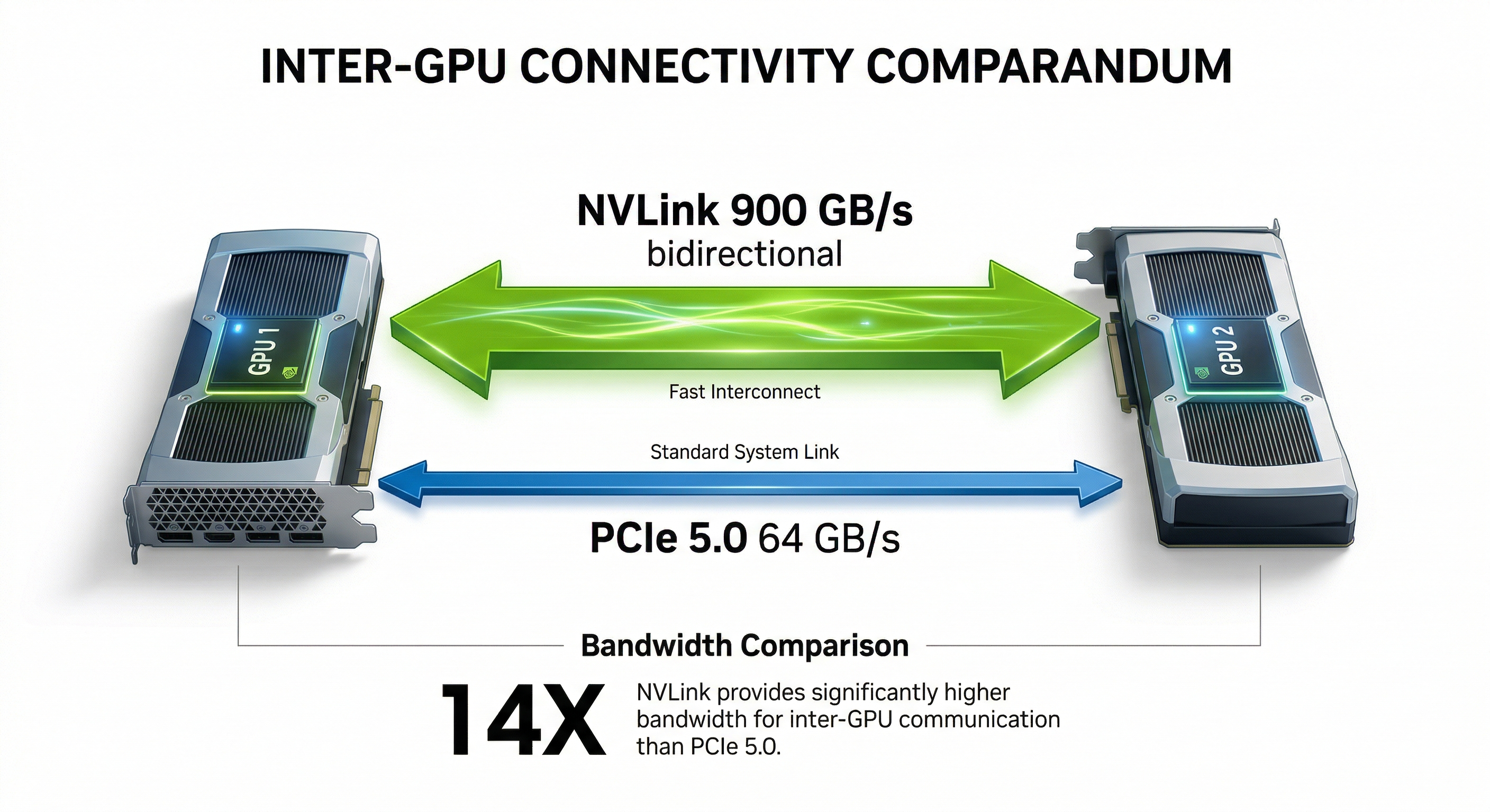 NVLink vs PCIe bandwidth comparison: NVLink 900 GB/s bidirectional vs PCIe 64 GB/s for multi-GPU AI workloads