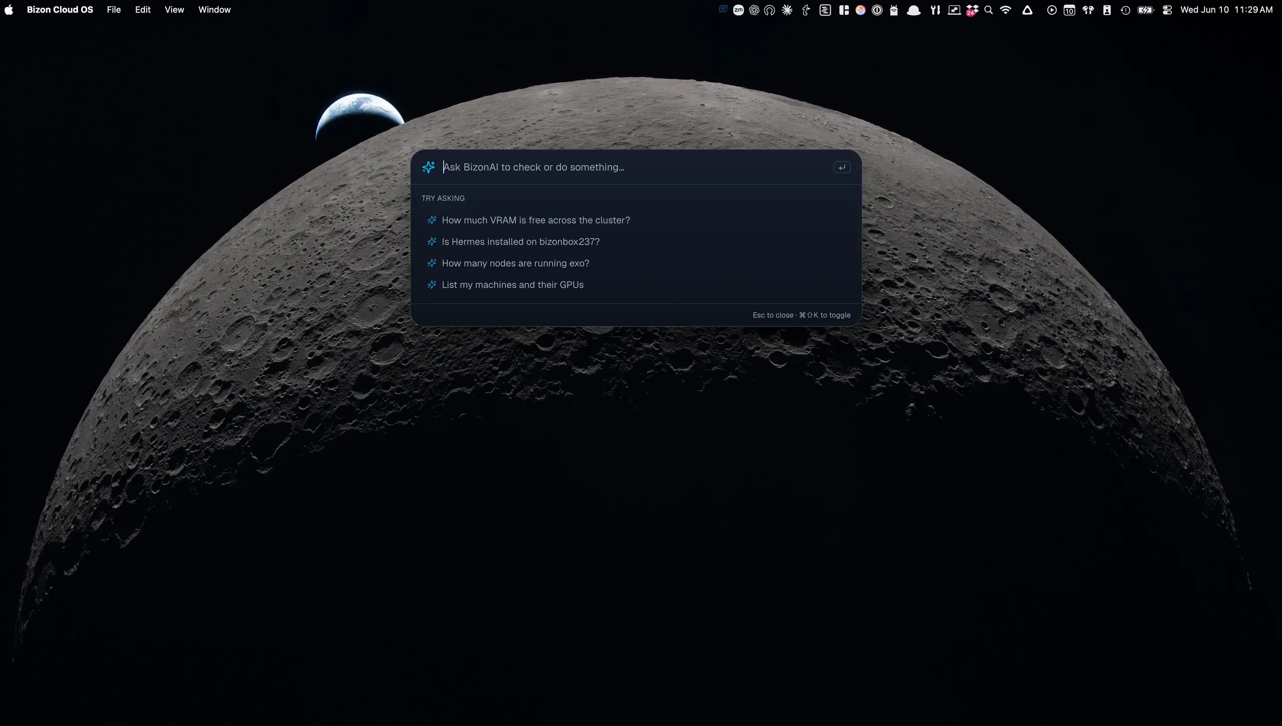 BizonAI spotlight bar over the desktop