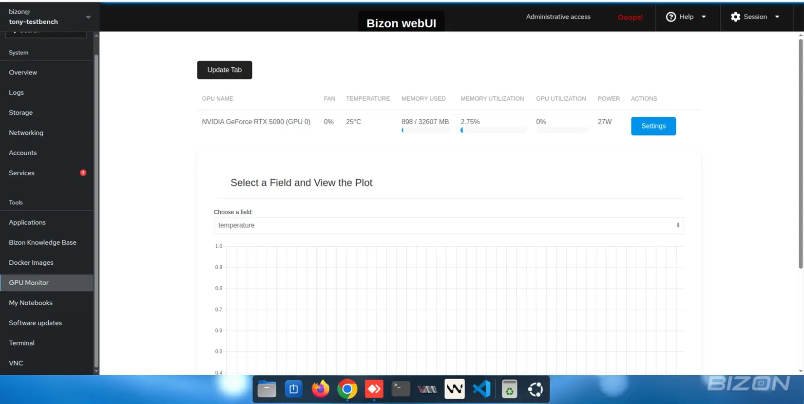 Bizon Control Panel GPU Monitor