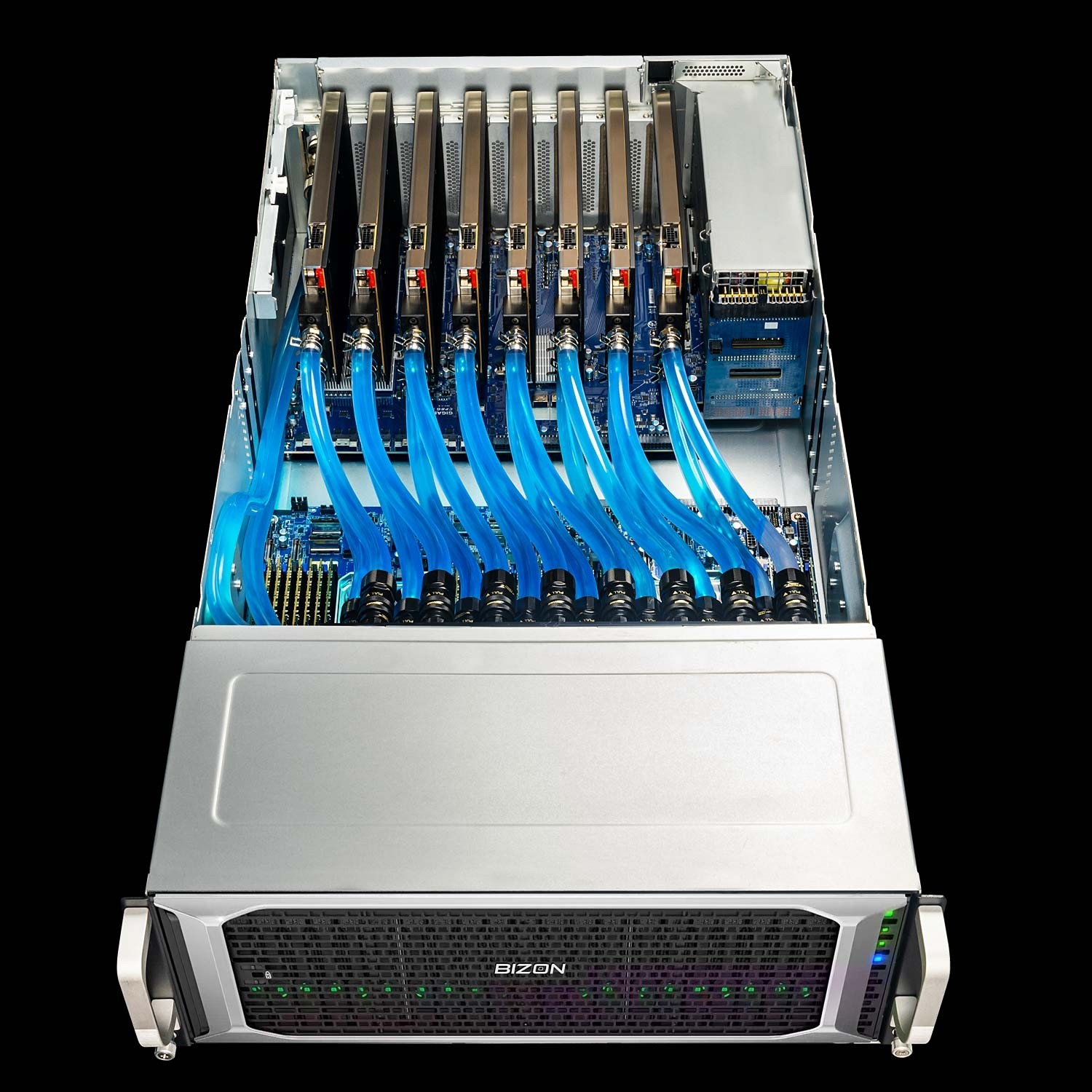BIZON ZX9000 water cooled eight GPU server for molecular dynamics
