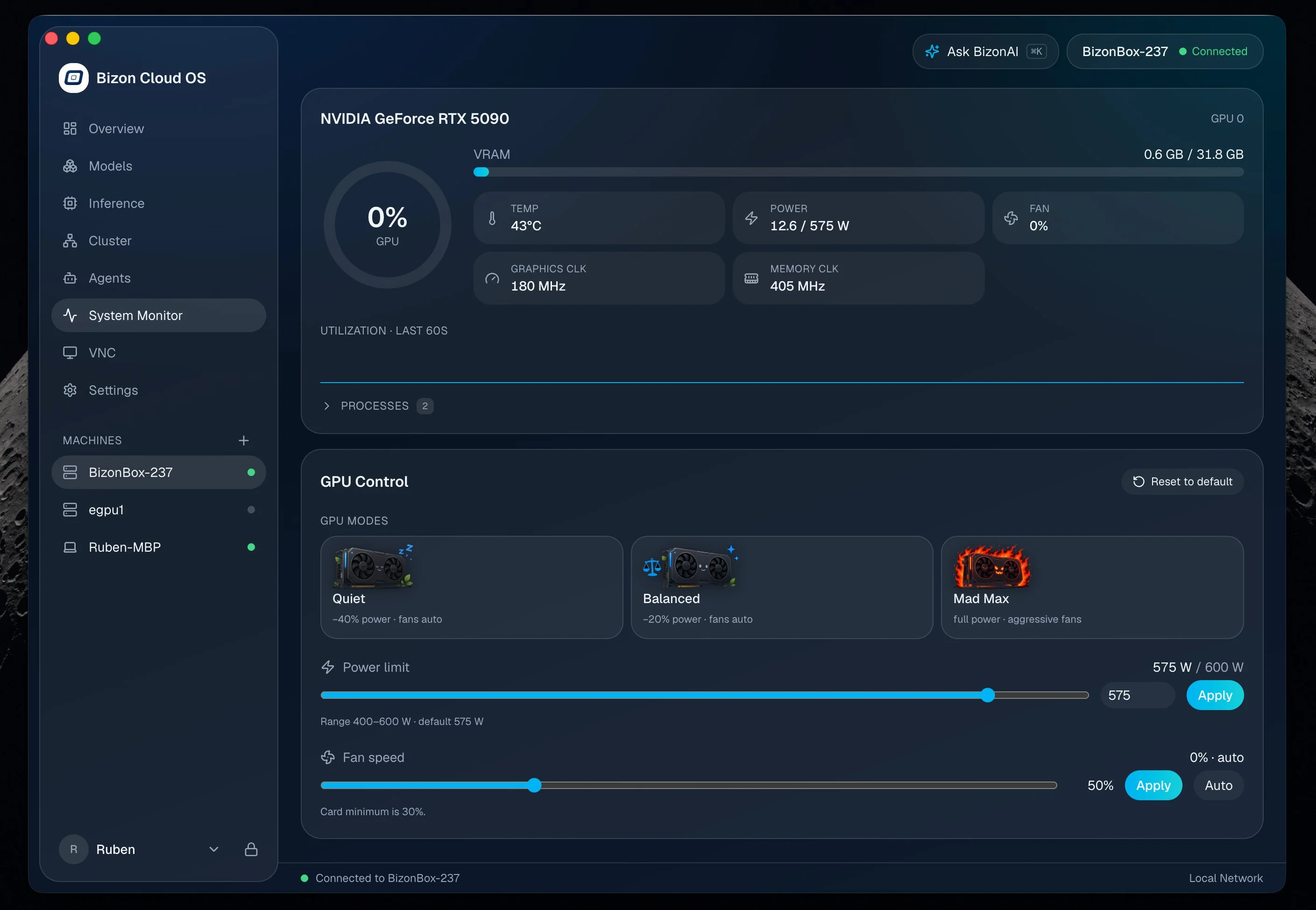 Bizon Z-Hub App GPU Monitor